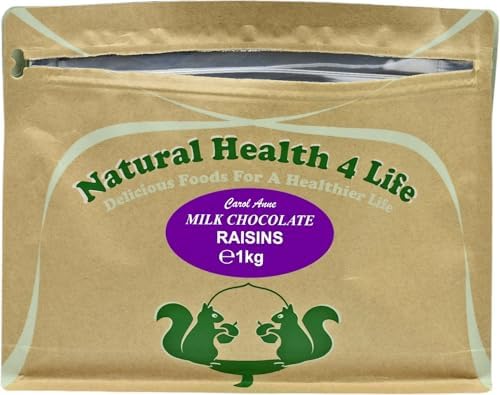 Natural Health 4 Life Milk Chocolate Raisins 1kg – Chocolate Covered Raisins in in Resealable Pouch, 4.8g Protein/100g, Gluten Free & Vegetarian, Ideal for Parties, Baking & Events, UK Made (1 Pouch)