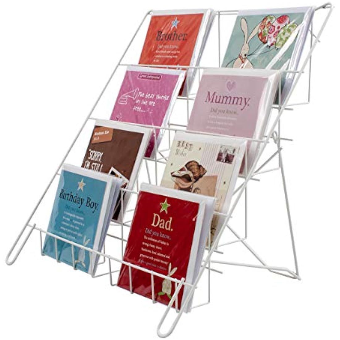 Metal Card Stand - Counter Standing Collapsible Card or Book Display in White (E8W)