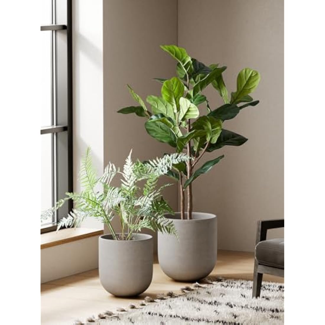 LE TAUCI 25 cm Plant Pot, Ceramic Pots for Plants with Drainage Holes and Rubber Plug, Plant Pots Indoor Outdoor for Home Garden Patio Office, Cylinder Flower Pot, Grey