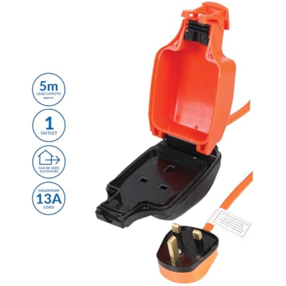 PRO ELEC PEL01008 Mains Extension Lead with Outdoor 1-Gang Socket, IP54, Orange, 5m