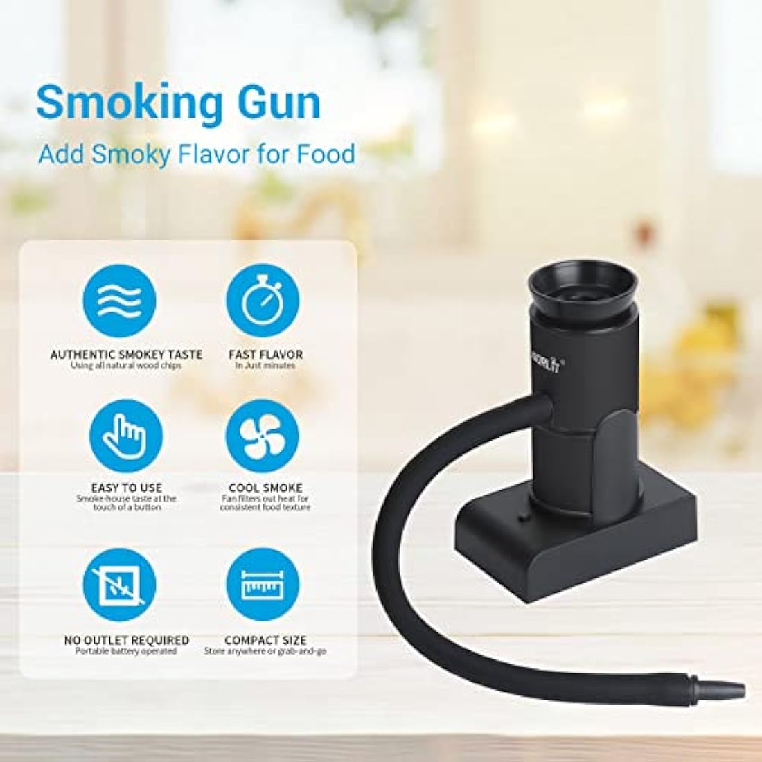 BORUiT Smoking Gun Food Smoker Portable Wood Smoke Infuser with Wood Chips, Food Kitchen Smoker for Sous Vide Meat Salmon Cocktails Cheese BBQ Grill, Great for Foodie Gifts