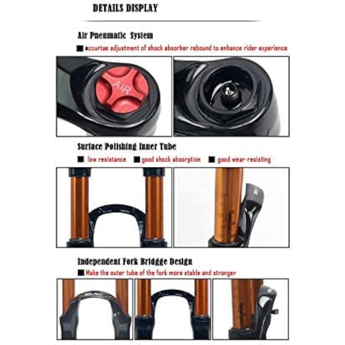 ZTZ MTB Fork,Mountain Front Fork Air Pressure Shock Absorber,120mm Travel,1 1/8 Straight Tube, QR 9mm*100m MTB Air suspension fork, for XC/AM Mountain Bike
