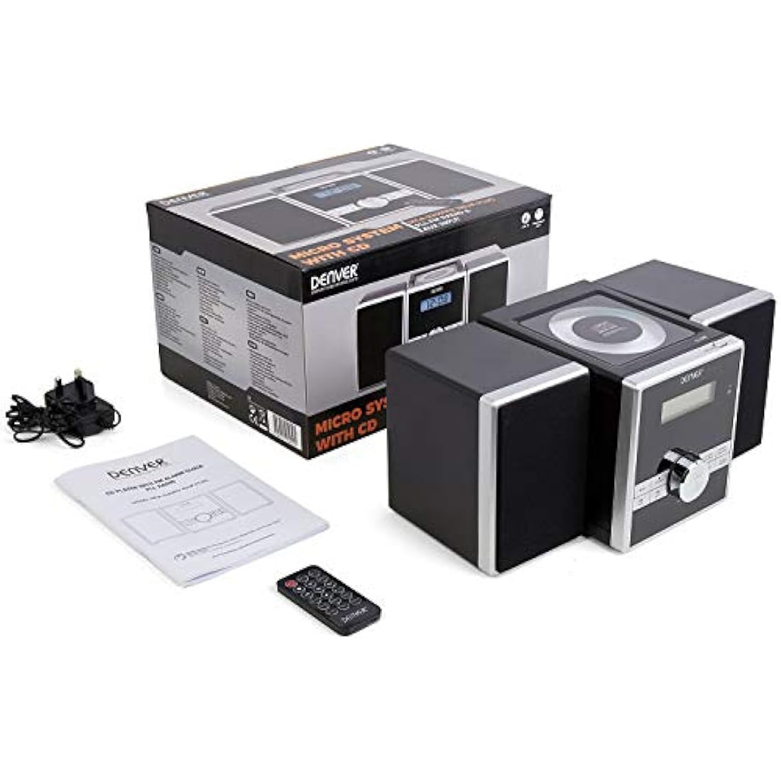 Denver Mini HiFi System CD Player For Home With Speakers - CD Micro System Mains Operated with FM Radio, Clock Radio Alarm, Snooze & Sleep, AUX IN, Remote Control – MCA-230