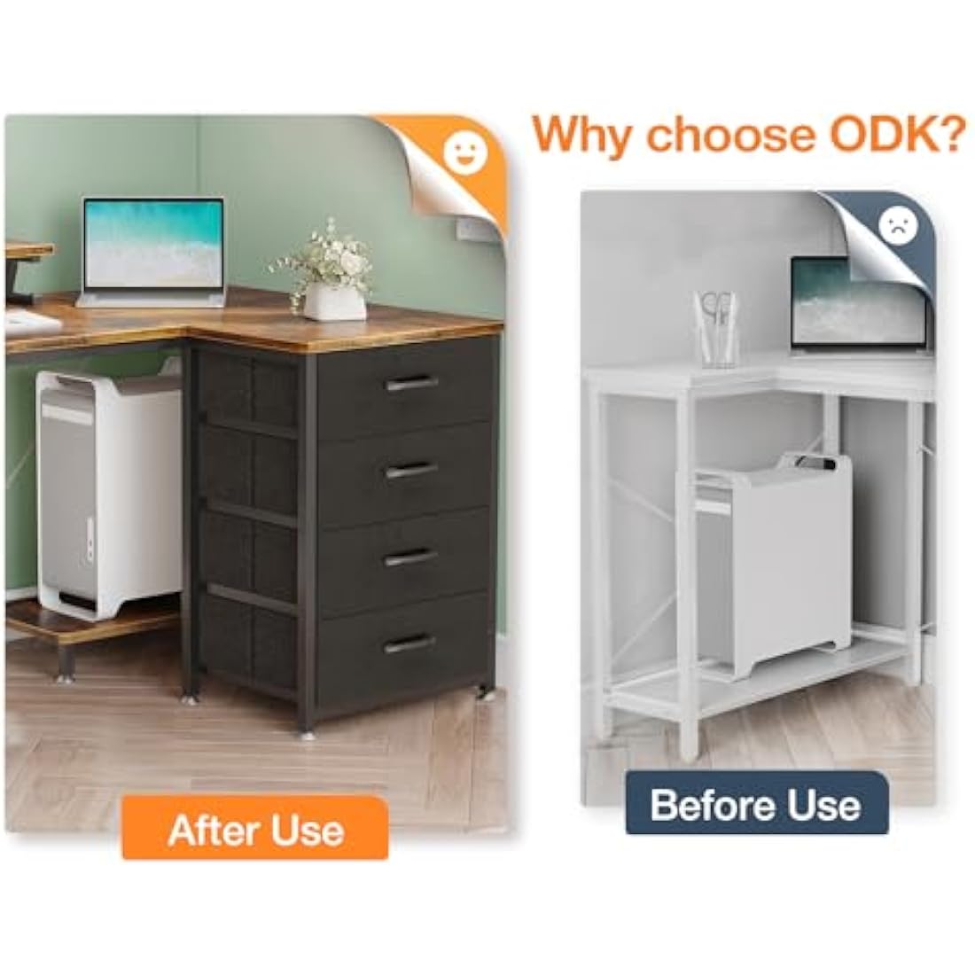 ODK Corner Desk with Drawers, L Shaped Computer Desk 140x80cm with USB Charging Port & Power Outlet, Home Office Desk with Monitor Stand and PC Stand, Gaming Desks Workstations, Rustic Brown