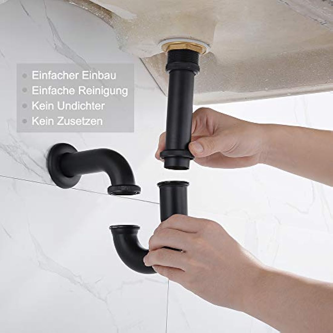 P Trap 1 1/4" x 32mm, Keymark Brass Universal Sink Waste Traps with Extra Long Extension Tube and Wall Pipe, Matte Black