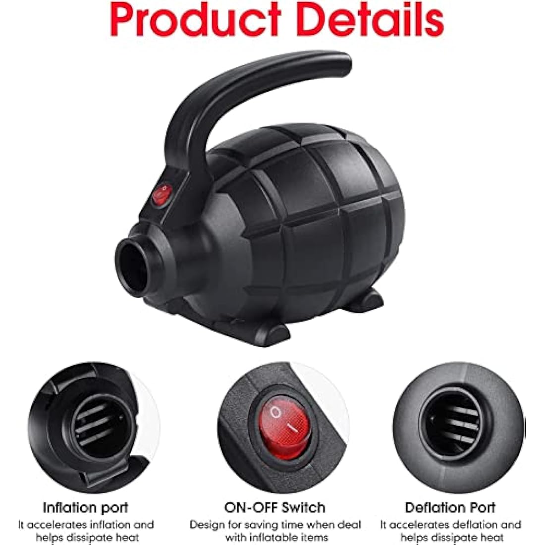PPXIA Electric Air Pump Portable Air Track Pump, Quick-Fill Inflator Deflator with 4 Sizes Nozzle for Inflatables Mattress/Bed, Paddle Board, Gymnastics Mat