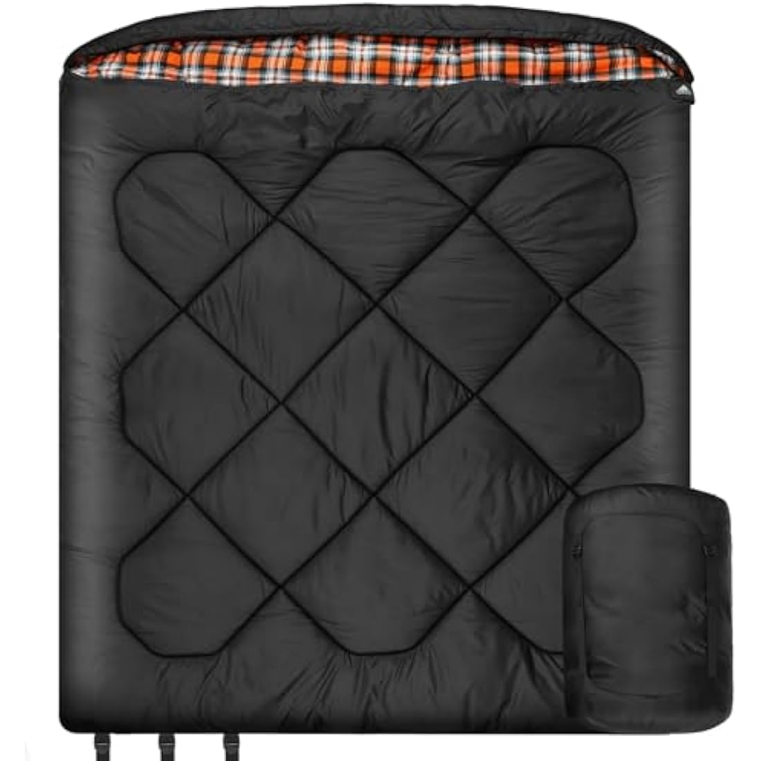 Winter 0 Degree Double Sleeping Bag, Double Wide Queen Size 2 Person Sleeping Bag With 100% Cotton Flannel Lining, Warm And Waterproof For Camping, Fishing or Hunting in Cold Weather