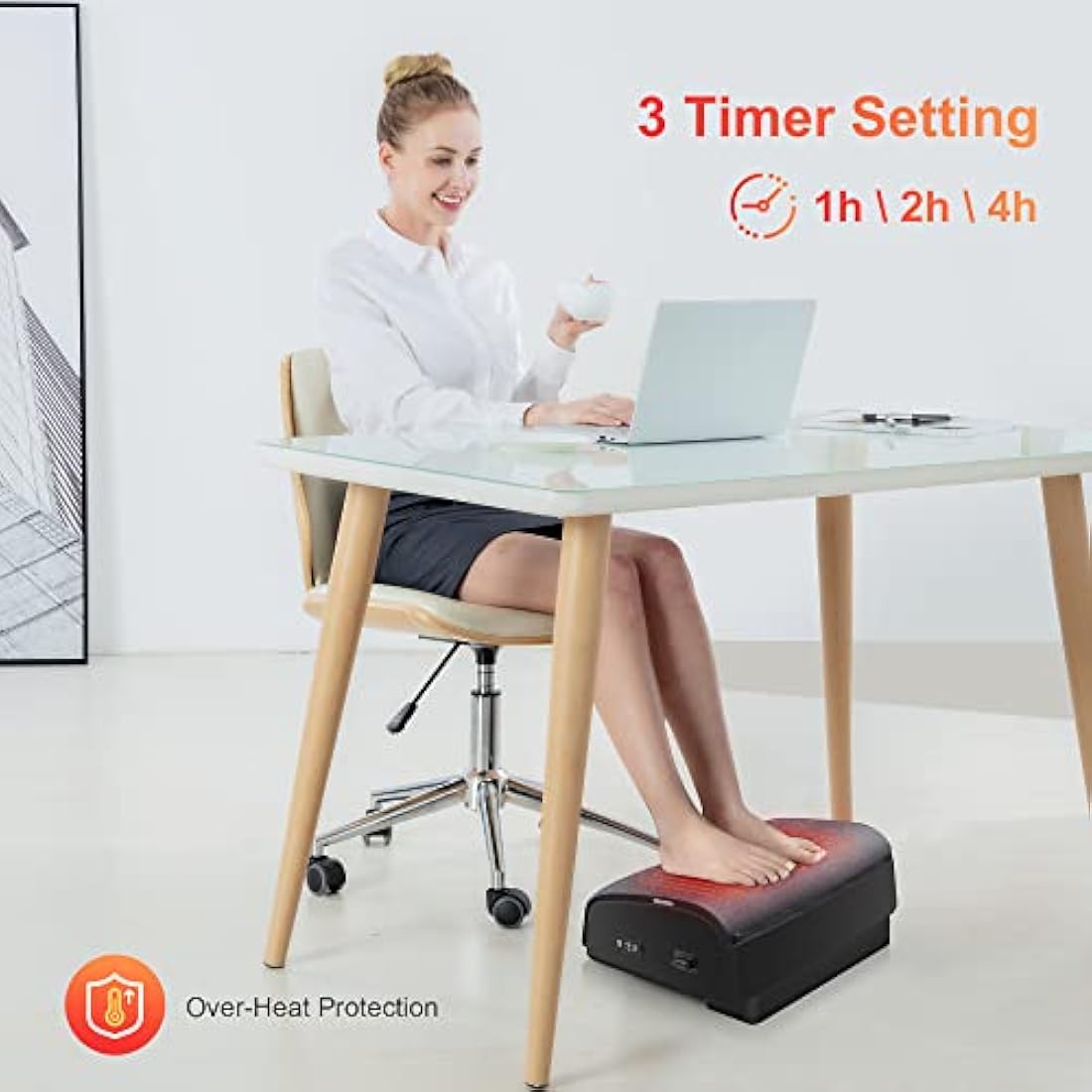 COMFIER Foot Rest with Heat Under Desk for Home Office Use, Foot Warmer, Adujtsable Ergonomic Foot Stand, Gaming Desk Footstool, Memonry Foam Support Cushion for Back, Gifts for Women Men