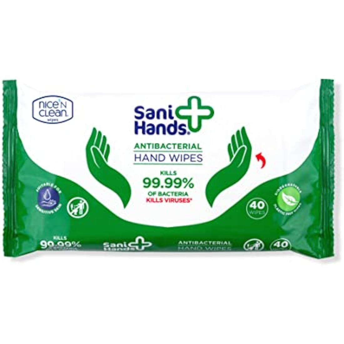 Sani Hands - Anti-bacterial Hand Wipes - Dermatologically Tested, Non-Sticky Biodegradable Wet Wipes - 12x40 Wipes (480 Wipes)