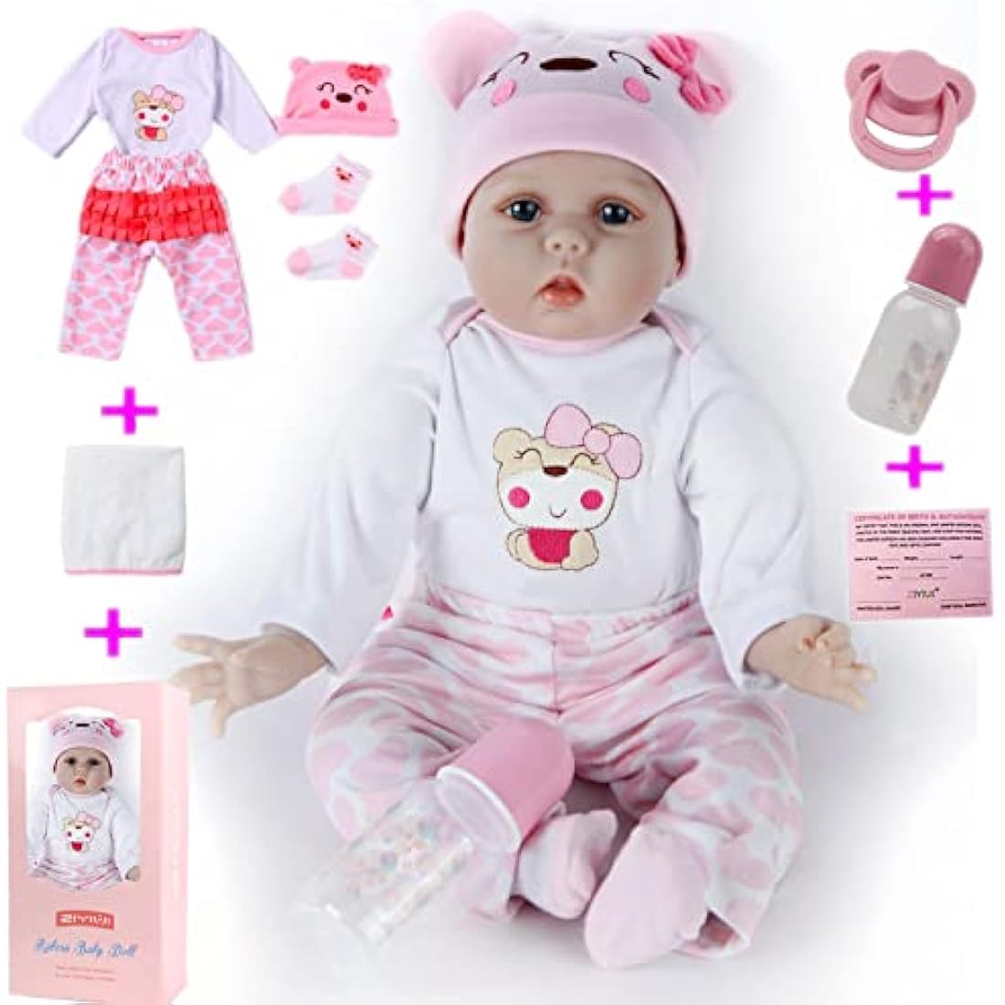 ZIYIUI Reborn Baby Dolls 22 inch 55cm Realistic Soft Vinyl Silicone with Cotton Body Looks Like a Real Newborn Baby Perfect for Cuddling, Playtime, and Giving (Open eyes)