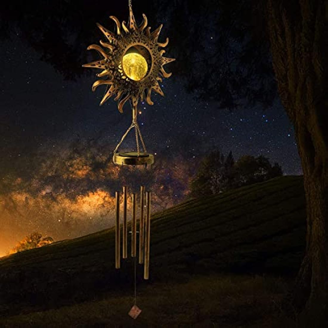 lifemet Wind Chimes Solar Lights - Powered LED Sun Night lights outdoor Garden Waterproof Metal Windbell Chime Light Lamp for Patio Deck Lawns Yard Patio