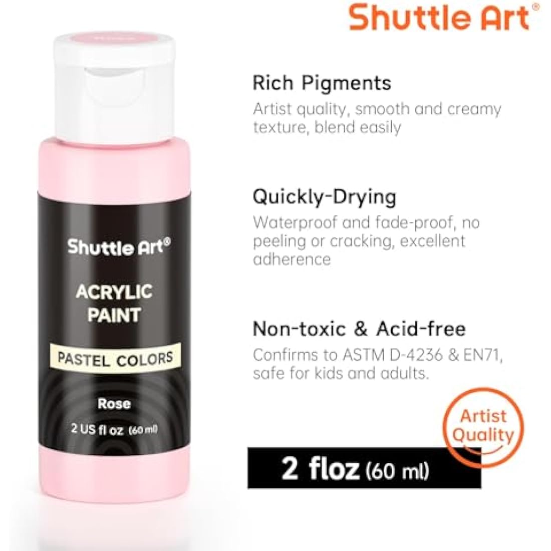 Shuttle Art 40 Pack Pastel Acrylic Paints Set, 30 Colours with 10 Paint Brushes, 60ml/2oz Bottle, High Viscosity, Waterproof for Painting & Crafting on Canvas, Rock, Ceramic, Fabric