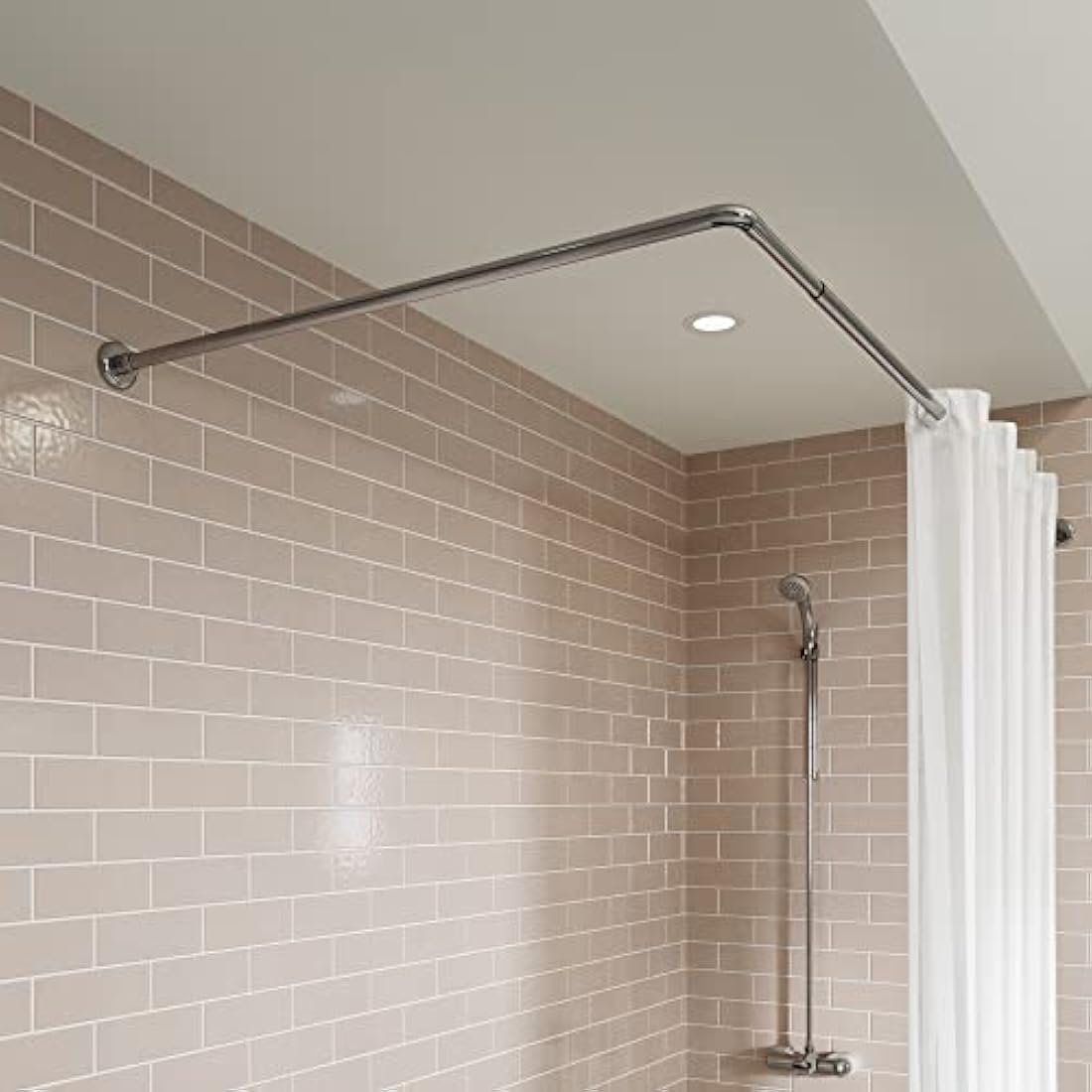 Croydex AD103000 L Shaped Telescopic Silver Shower Curtain Rail 1400mm - 2600mm, Chrome