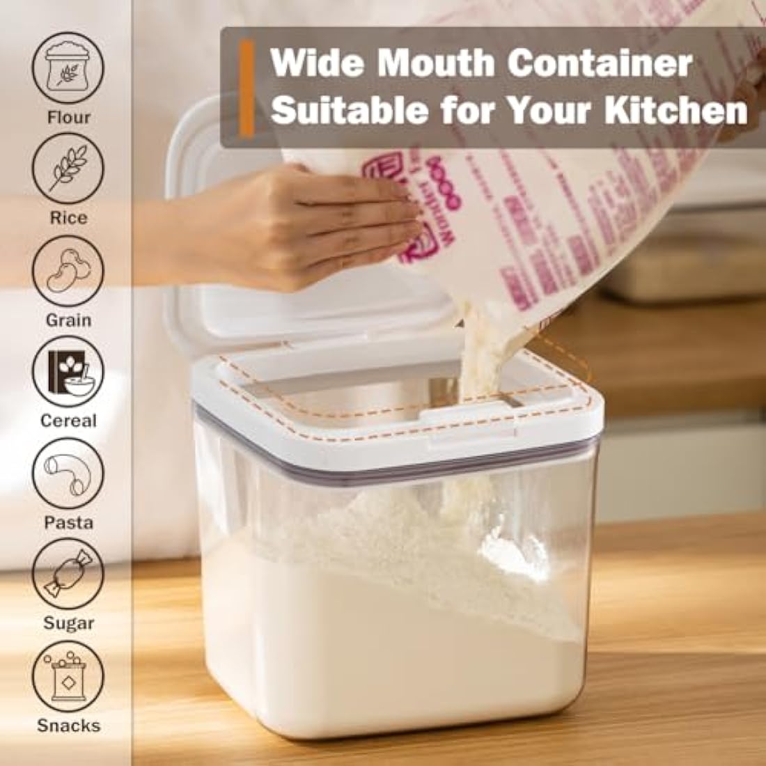 ZgoEC Rice Storage Container Airtight 4.5 L+2.8 L, Flour Container for Storage with Measuring Cup, Grain Container, Dry Food Storage Container, Plastic Cereal Dispenser for Kitchen Baking Flour
