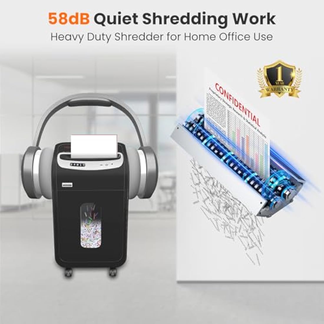 VidaTeco Cross-Cut Paper Shredder Heavy Duty, 20-Sheet 60 Mins Running Shreds Paper/Card/Staple/Clip Paper Shredder for Home Office Use, P-4 AUTO Jam Proof(ETL) 30L Pullout Basket and Wheels