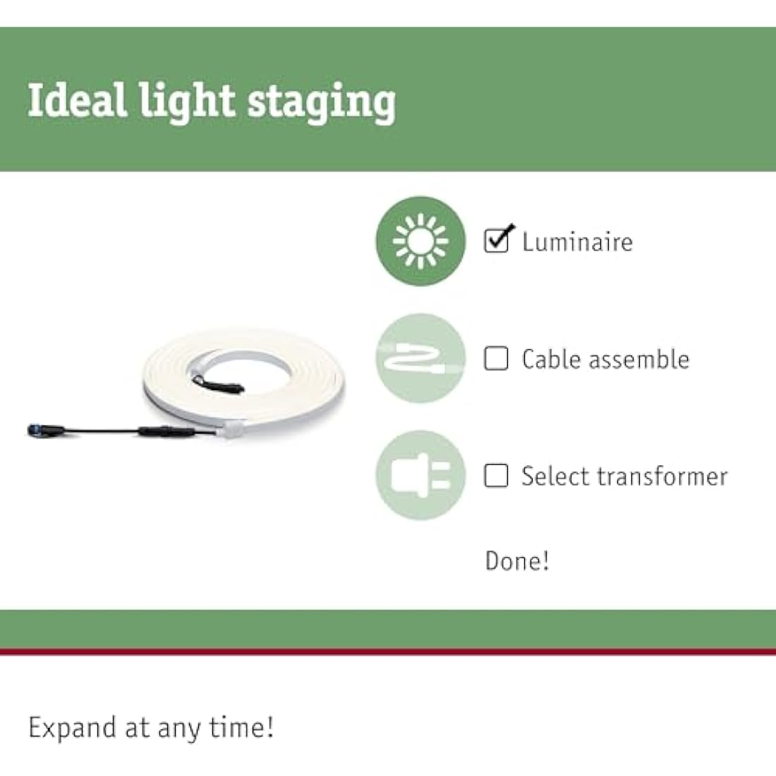 Paulmann 94191 Plug & Shine LED Exterior luminaire Flexible neon Strip incl. 1x31 watt IP67 dimmable Outdoors White Garden luminaire Plastic Garden Light 3000 K