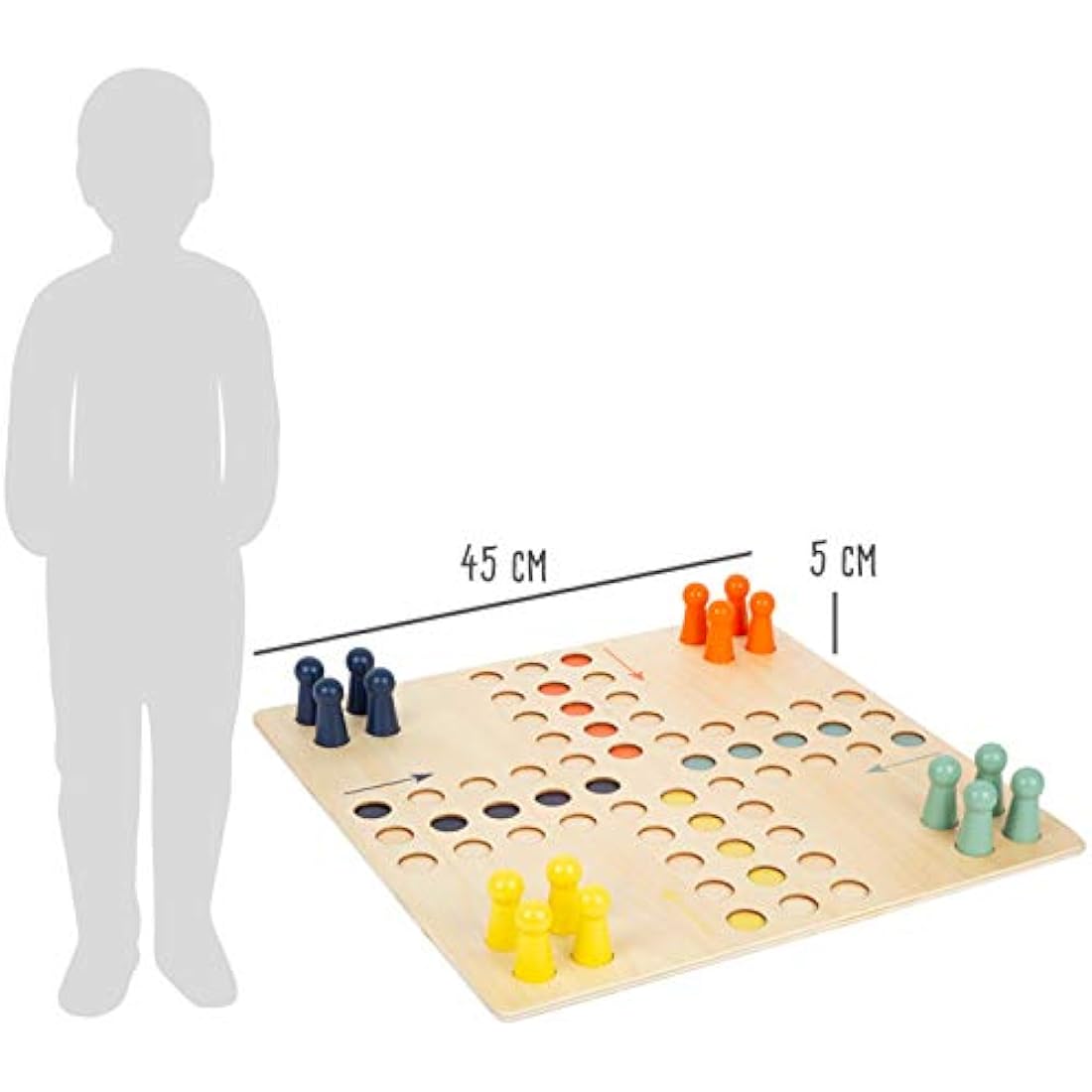 Small Foot 11783 Ludo XL Wooden for Four Players, Board Game for the Whole Family in Large Format, Age 4 and Up