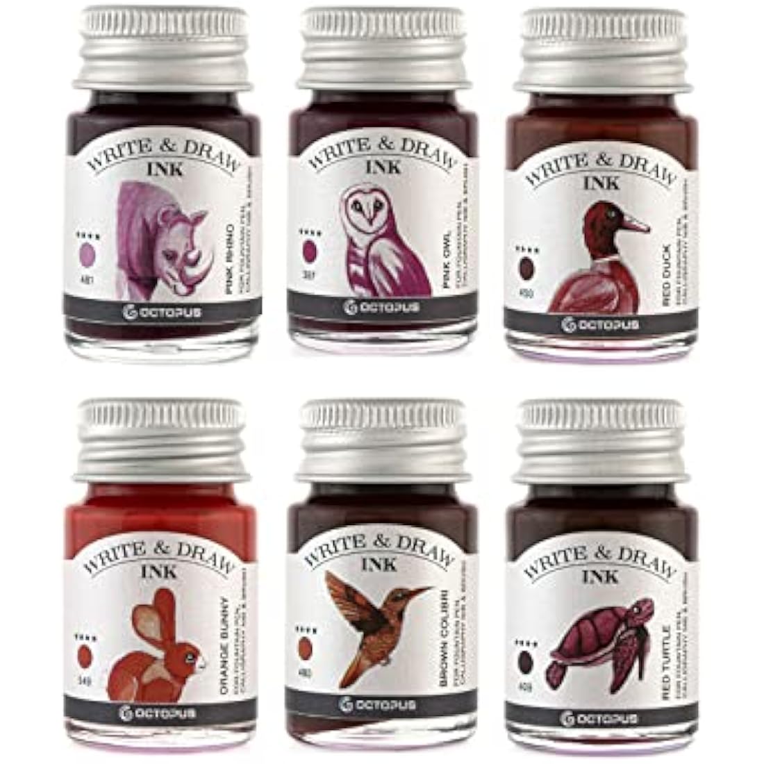 Octopus Write and Draw Ink Set - Desert Waterproof Ink for Fountain Pen Calligraphy, 6 x 10 ml