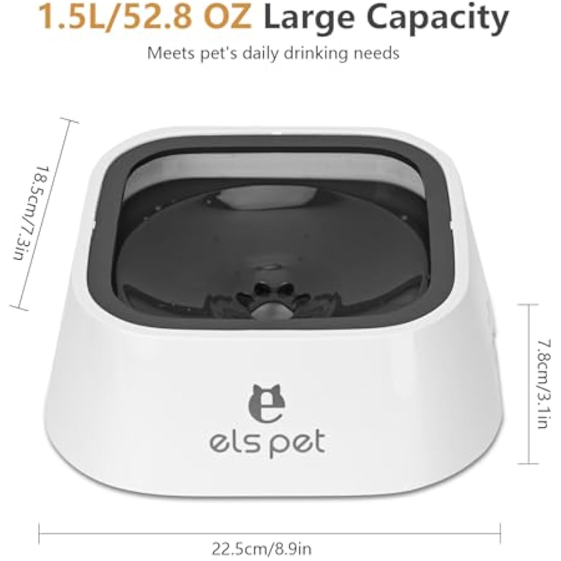 Non Spill Dog Water Bowl, Splash-Free, No Spill, Anti-Choking Dog Bowl, Vehicle Carried Pet Water Bowl for Dogs, Cat, Puppy, Kitty, 1.5L Large Capacity (Grey)
