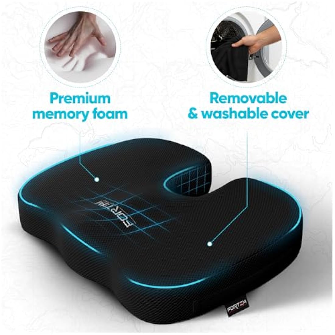 FORTEM Office Chair Cushion and Back Support for Office Chair, Lumbar Support Pillow, Memory Foam, Non Slip Sitting and Back Rest for Gaming, Car Seat Cushion, Chair Pad