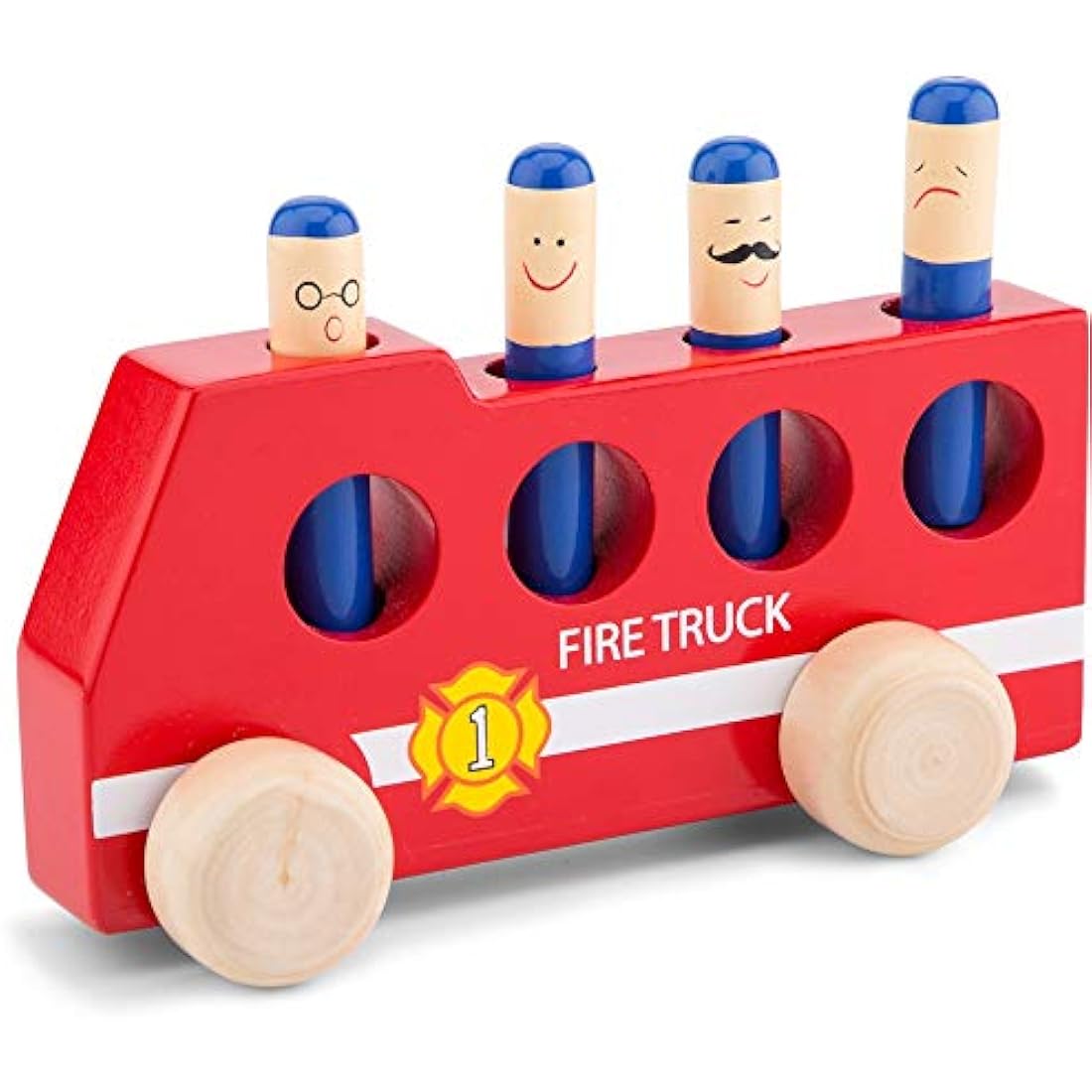 New Classic Toys - Wooden Pop-Up Fire Truck - Fire Engine Wooden Toy for Kids, Pop Up Toy, Fire Engine Toys, Car Gifts for Children, Montessori Toy - Set of 1, Red