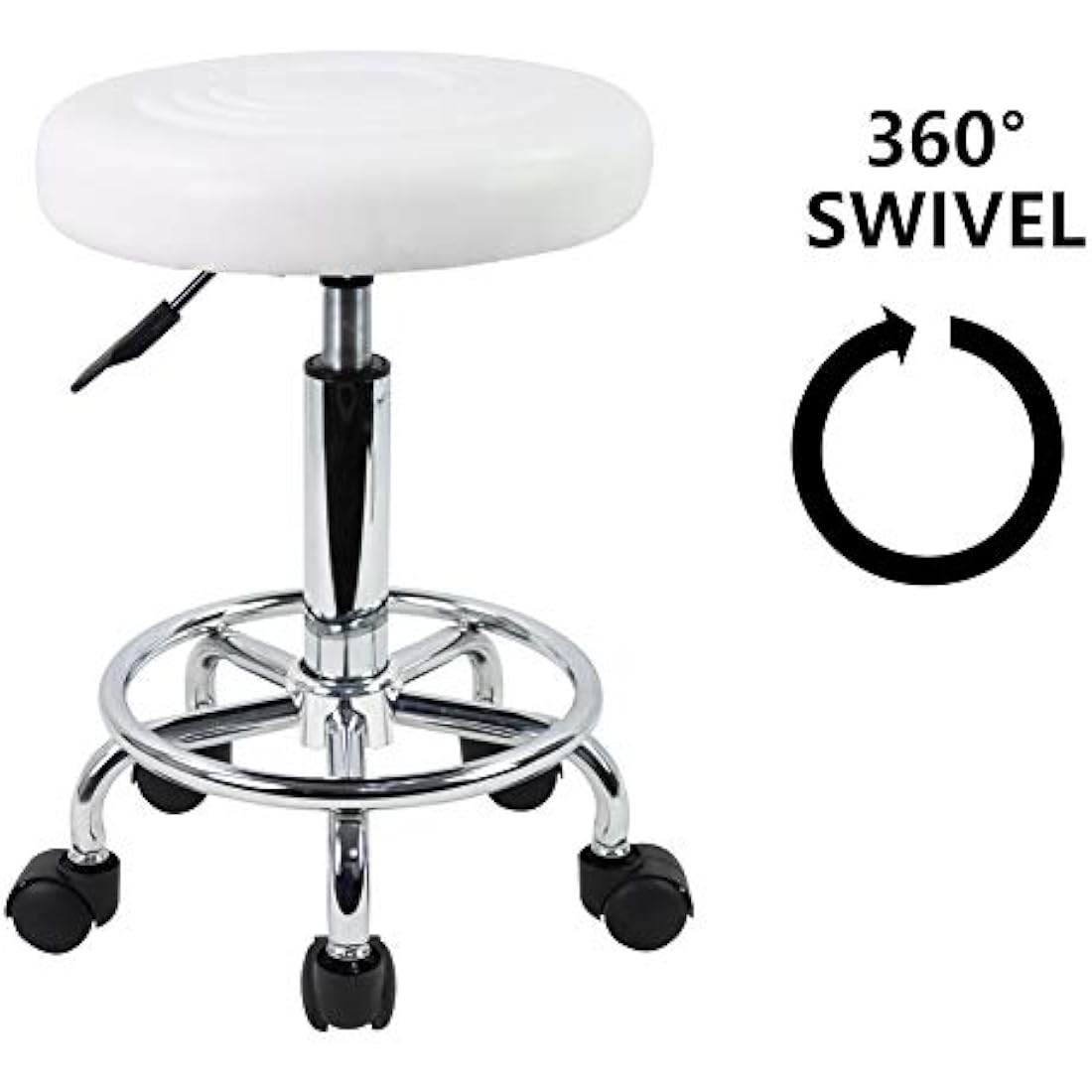 KKTONER PU Leather Round Rolling Stool with Foot Rest Swivel Height Adjustment Medical Spa Drafting Salon Tattoo Work Office Massage Stools Task Chair (White)