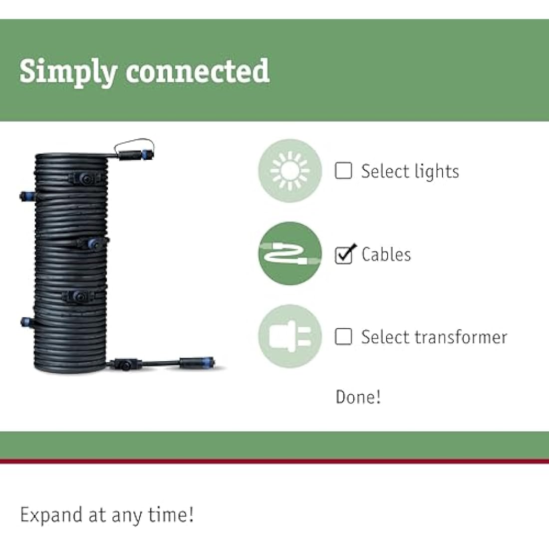 Paulmann 93931 Outdoor Plug & Shine Cable IP68 15m 1 in-7 Out 2x1,5mm² Black Plastic, 1500 x 1.5 x 1.5 cm