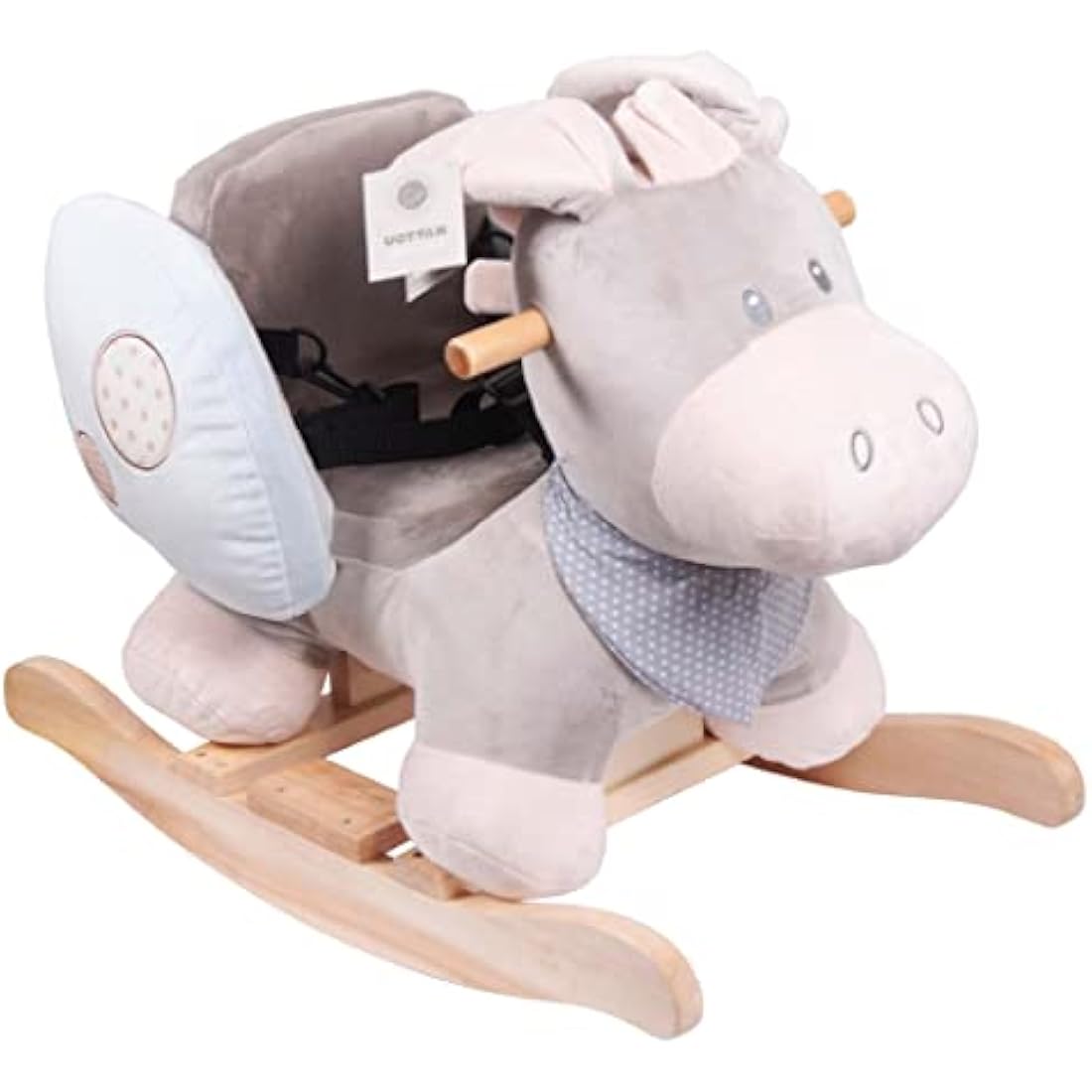 Nattou Wooden Rocking Animal Toy, Fully Padded Seat, Side Supports, Safety Belt, Handles For Small Hands, PETA-Approved Vegan, 100 Percent Super Soft Polyester, 10-36 Months, Donkey Cappuccino