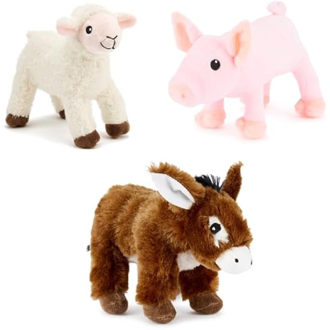 Zappi Co x3 Triple Pack Farm set of Childrens Playful Soft Cuddly Plush Toy realistic life like(12-15CM/5-6 Inches) (Donkey + Lamb + Pig)