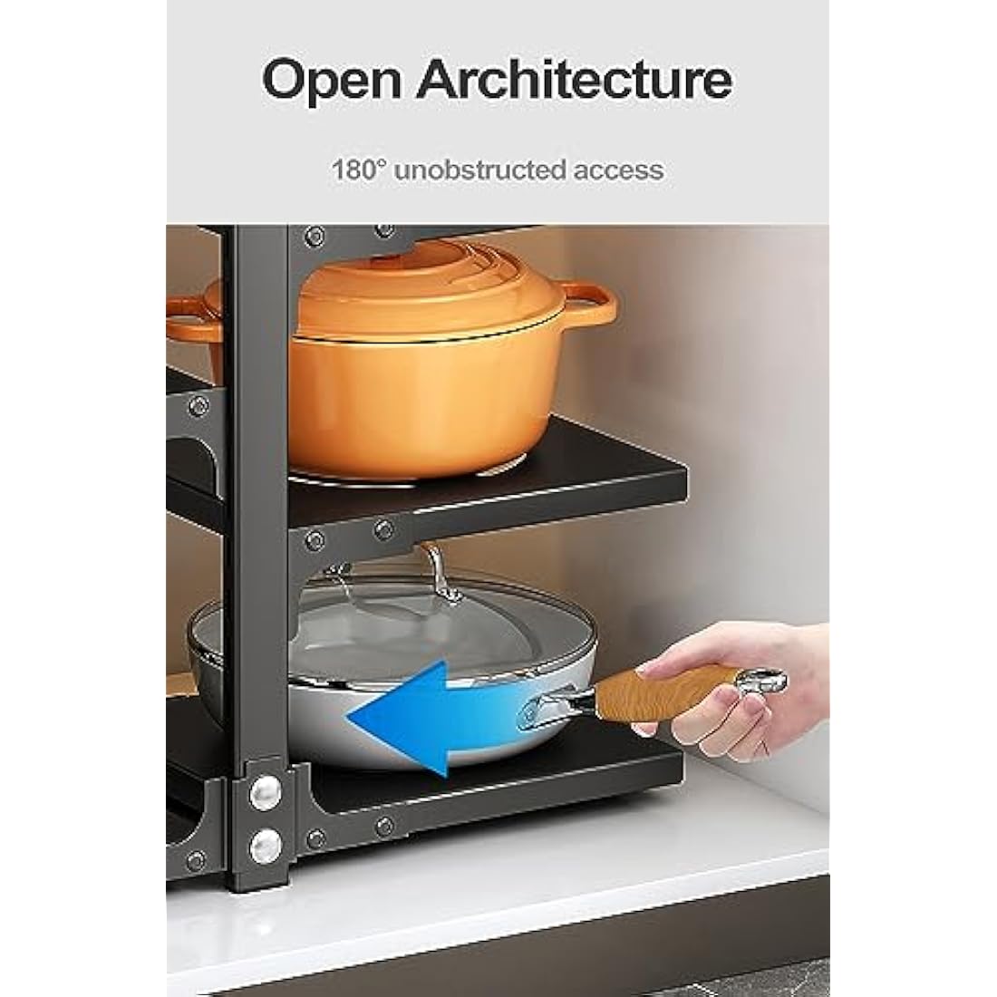 YANYYGu Pots and Pans Organizer for Cabinet, Heavy Duty Pot Pan Rack under Sink Organizers and Storage，Kitchen Cabinet Organizer with 7 Adjustable Tiers