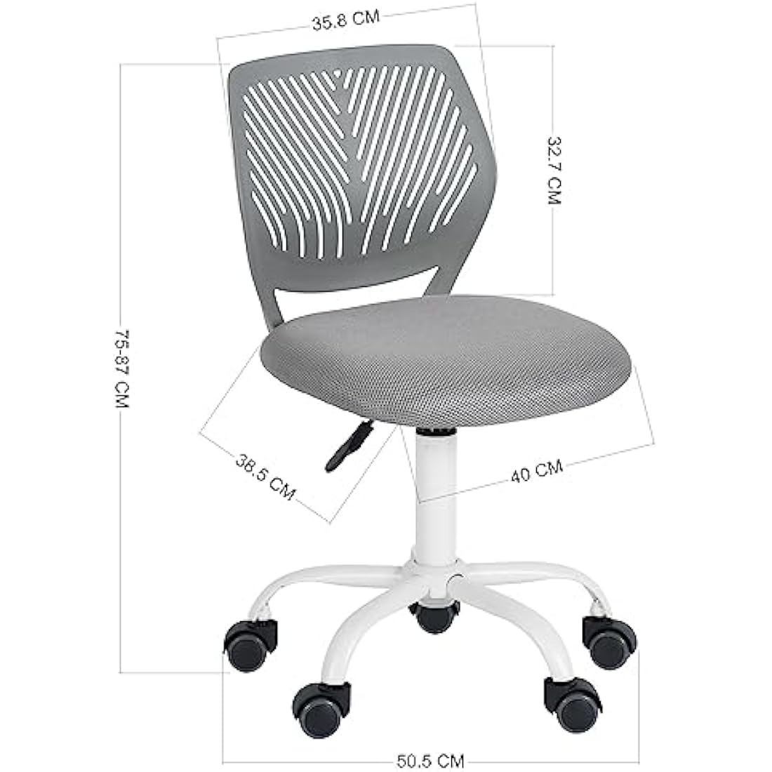 Homy Casa Desk Chair Adjustable Swivel Office Chair Fabric Seat Ergonomic Task Chair without Armrest, Gray