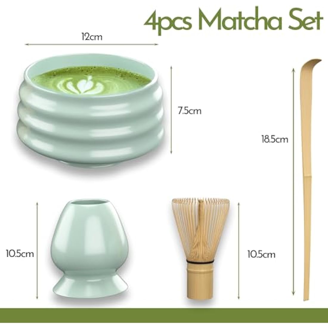 ZenSip Matcha Set - Matcha Whisk and Holder, Matcha Bowl and Matcha Scoop - 4pcs Matcha Kit with Recipe Ebook, Premium Material - Essential Matcha Whisk and Bowl for Perfect Matcha Tea Set