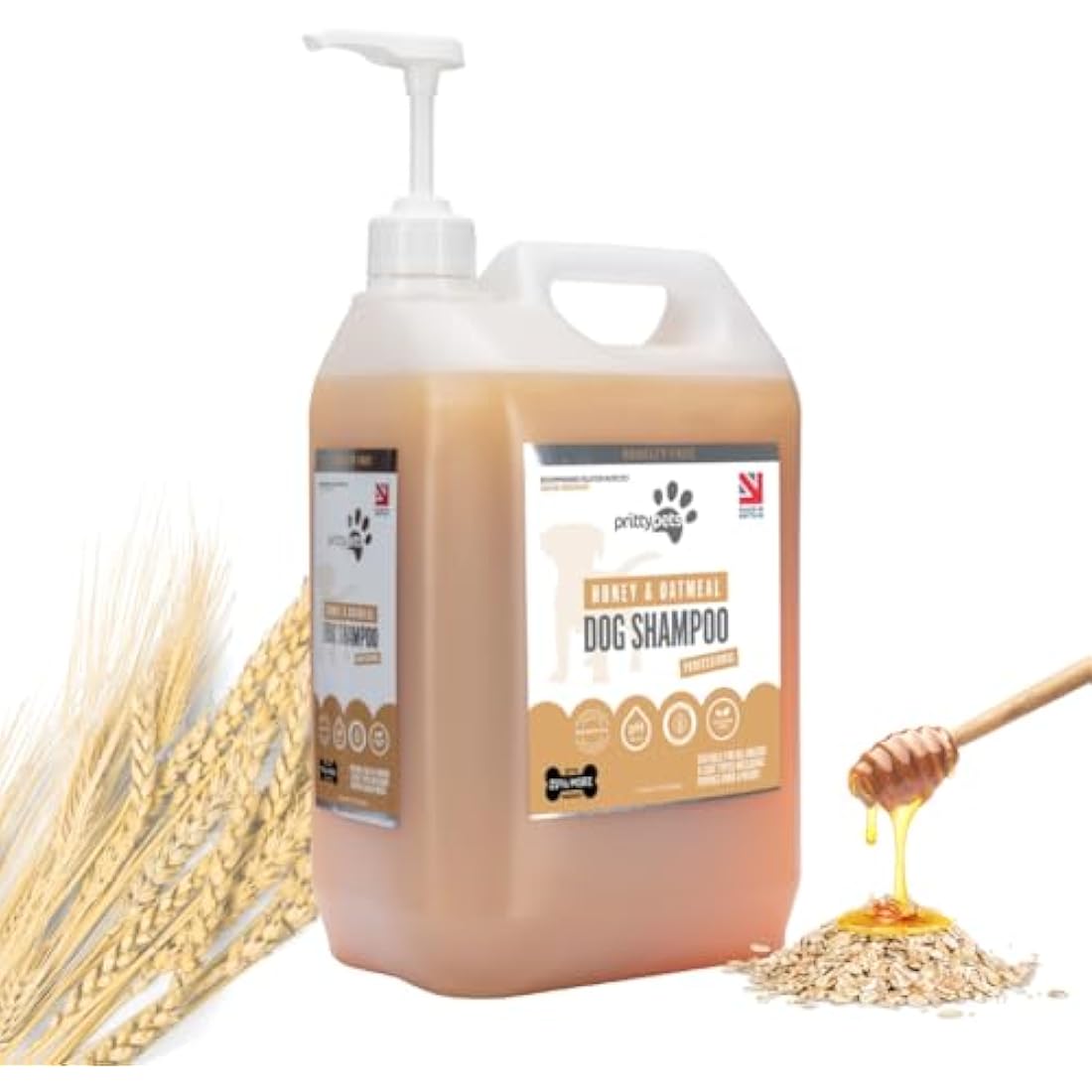 Oatmeal Dog Shampoo PRITTY PETS 5 LITRE Oatmeal Shampoo for Dogs - Professional PH Balanced, Cruelty Free, Silicone & Paraban Free, Puppy Friendly Dog Grooming Shampoo - Made in the UK (5L with Pump)