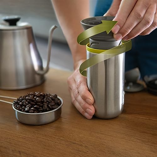WACACO Cuppamoka Portable Drip Coffee Maker, 2 IN 1 Insulated Coffee Cup, Travel Pour Over Coffee Maker with 10 Cone Paper Filters, Manually Operated, Stainless Steel Coffee Brewer, 10 fl oz