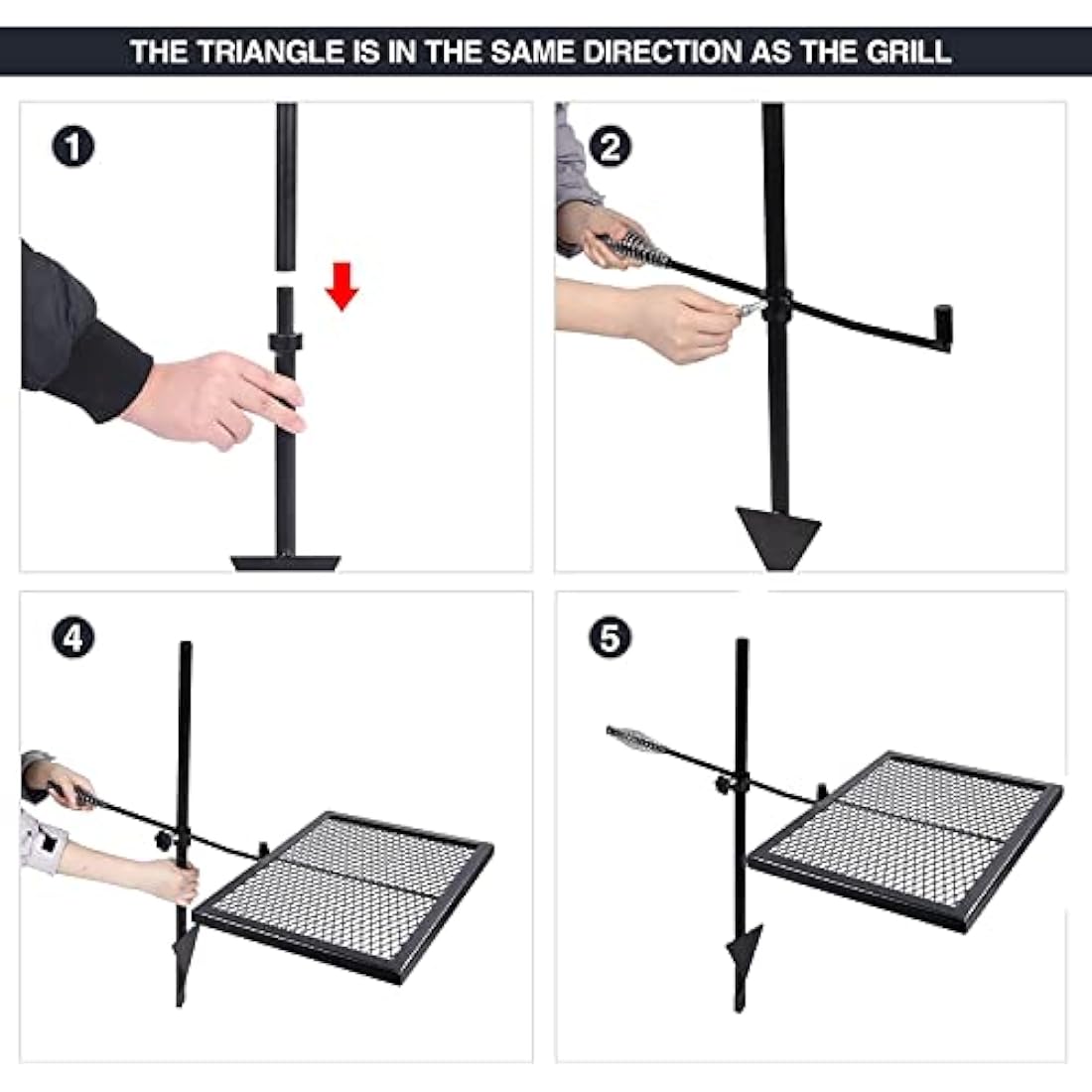 REDCAMP Swivel Campfire Grill Heavy Duty Steel Grate, Over Fire Camp Grill with Carrying Bag for Outdoor Open Flame Cooking (Black)