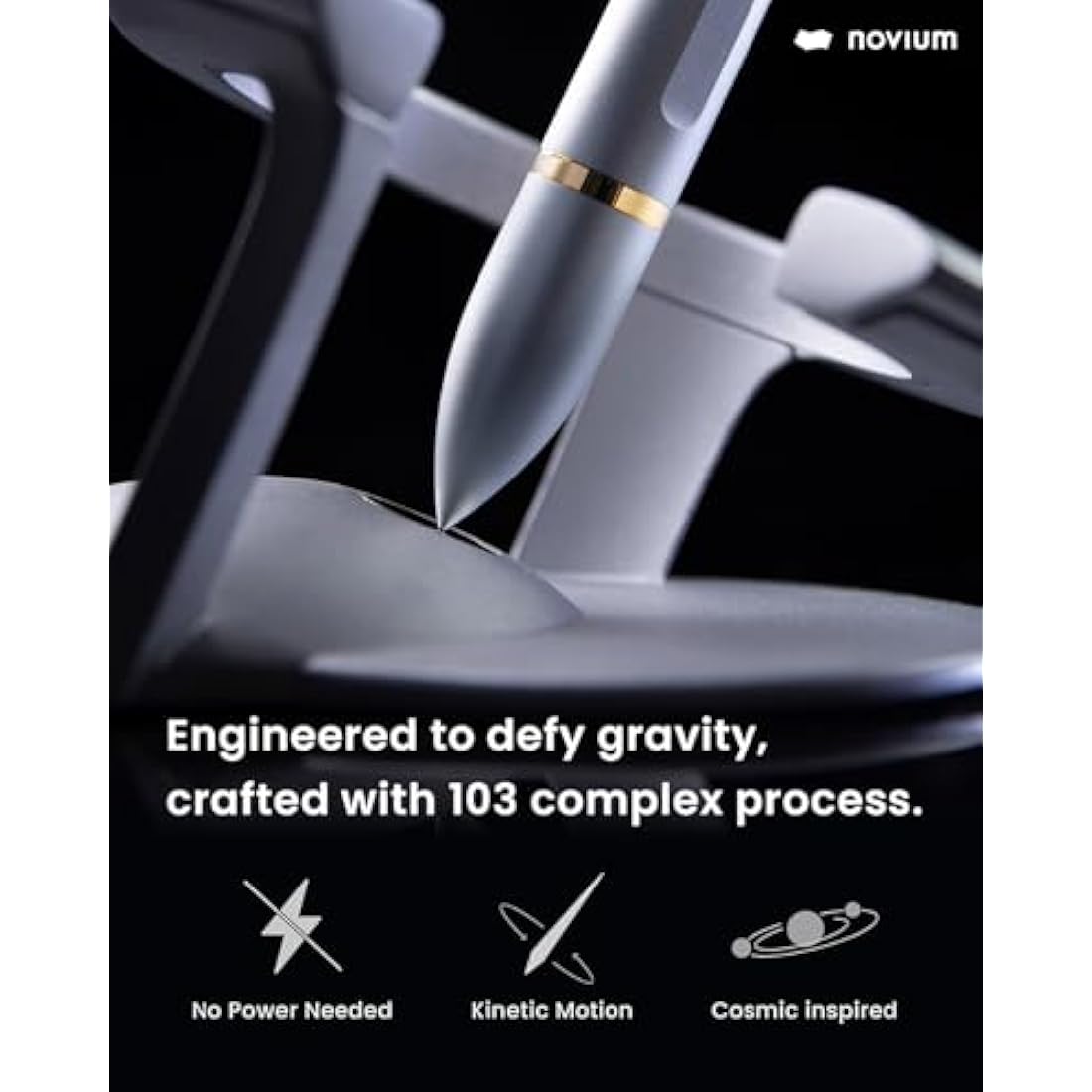 novium Hoverpen Interstellar Edition - Luxury Pen Made With Aerospace Alloys, Unique Aesthetic, Free Spinning Executive Pen, Desk Decor, Best Boss Gifts for Women (Starlight Silver, 18K-Gold)