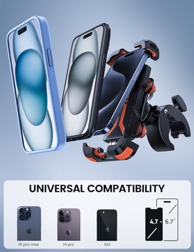 Lamicall Motorbike Phone Holder [Dual Anti-Shock] - 2025 Motorcycle Phone Mount, Universal Bike Phone Holder for iPhone 16 15 14 13 12 Pro Max Plus Mini, Samsung S23, 4.7-6.7" Phone - Orange