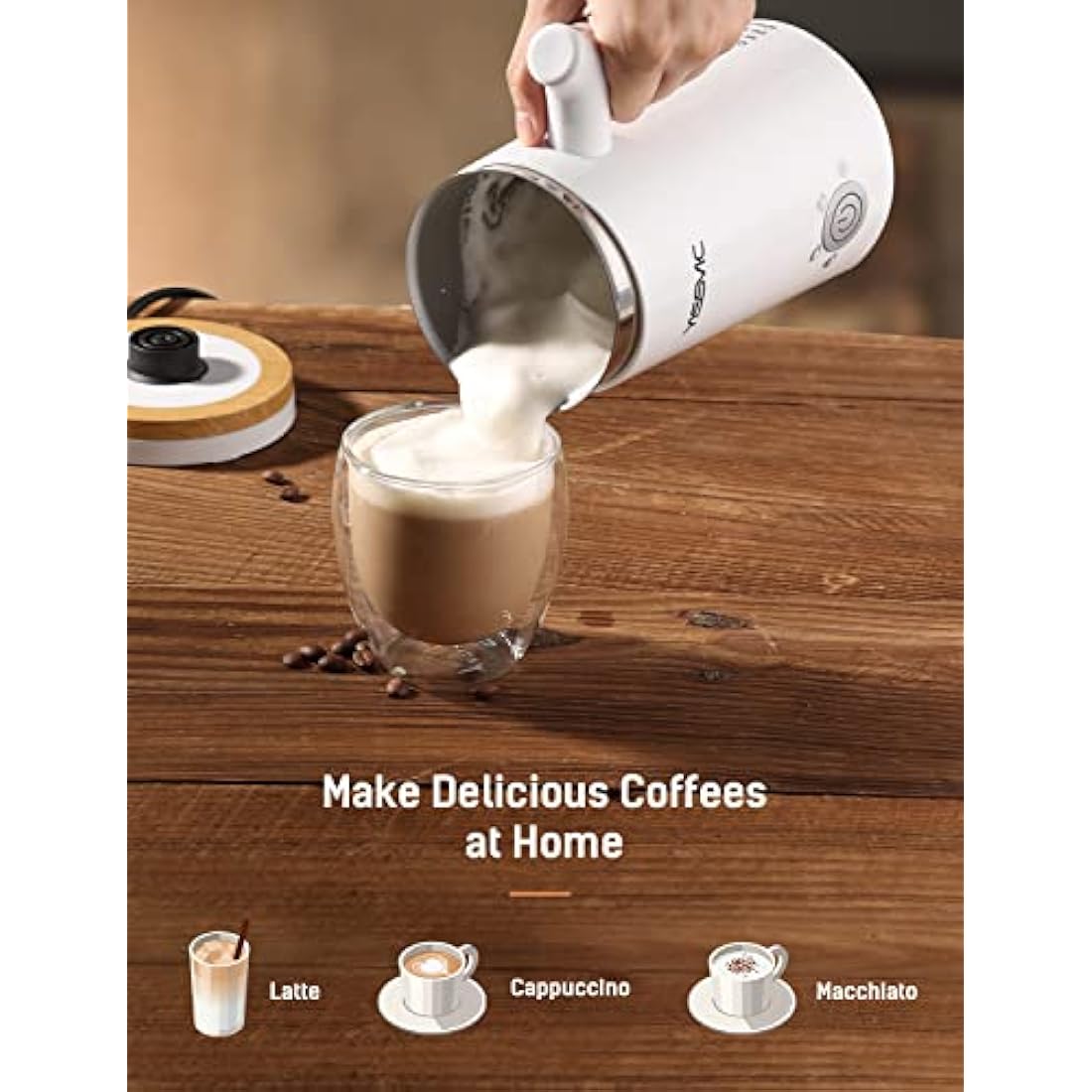 YISSVIC Milk Frother Electric Milk Steamer Automatic Hot or Cold Milk Foam Maker for Capuccino Chocolate Latte