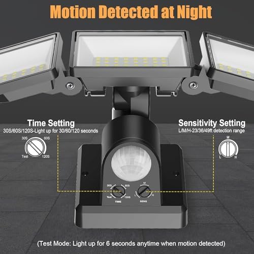 FLITI 38W 220V Led Security Lights Outdoor Motion Sensor, 6000LM 270° Adjustable Floodlight with PIR, IP65 Waterproof Garden Outside Lights with Sensor for Garage Corridors Terraces Courtyards