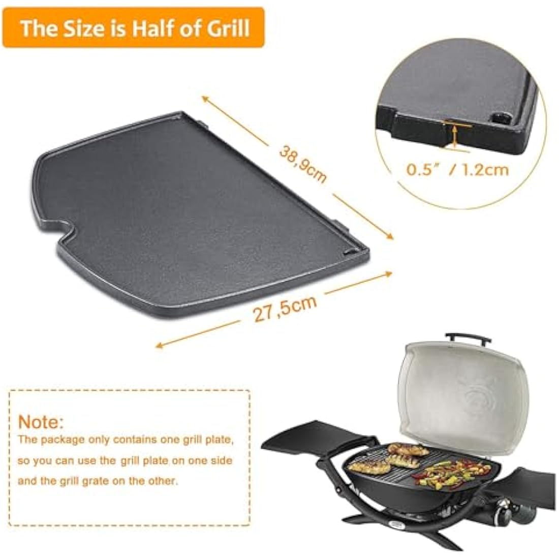 GFTIME 6559 38.9 X 27.5CM Grill Griddle Replacement Part for Weber Q200, Q2000 Series Grills, Cast Iron Grill Plate for Weber Q200, Q220, Q240, Q260, Q2000, Q2200, Q2400, Grill Spare Parts 1 Pack