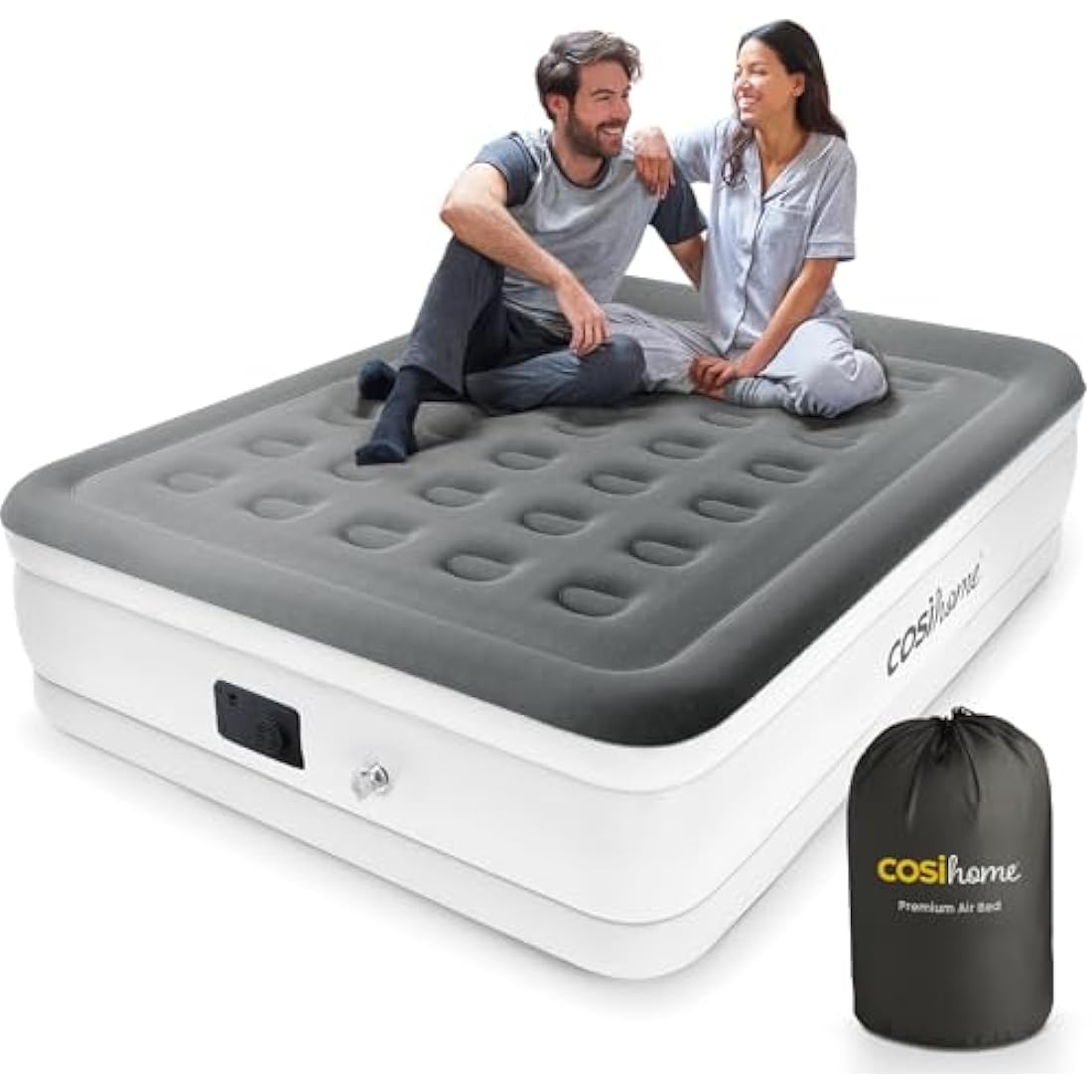 Cosi Home Premium King Size Air Bed with Built in Pump, Blow Up Mattress with Flocked Top, Integrated Pillow & Storage Bag. Best inflatable bed for Guests, Camping & Home Use. ‎203 x 152 x 48cm, White