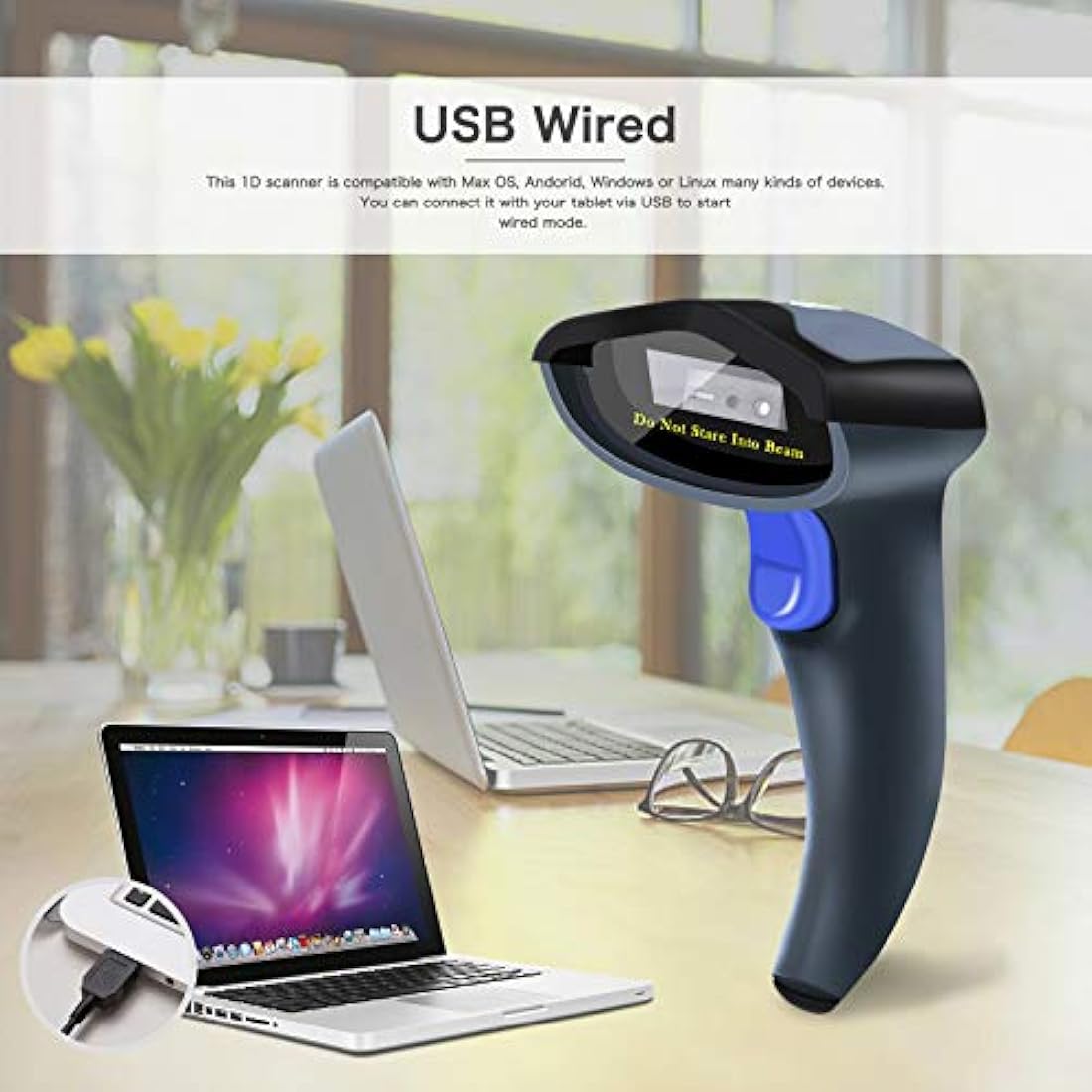 NETUM Wired 2D QR Barcode Scanner - Handheld Automatic Omnidirectional Bar Code Reader/Imager (QR, PDF417, GS1 Data Matrix) with USB Cable