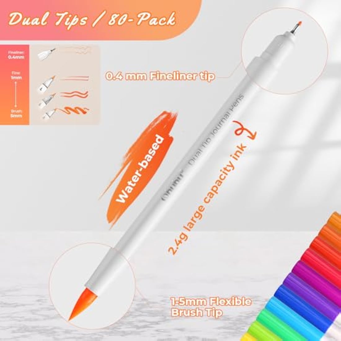 Ohuhu 80 Colours Dual Tip Brush & Fineliner Art Markers - Premium Journaling Pens for Bullet Journals, Calligraphy & Lettering - Water-Based Colouring Markers for Adults, Card Making & Art Projects
