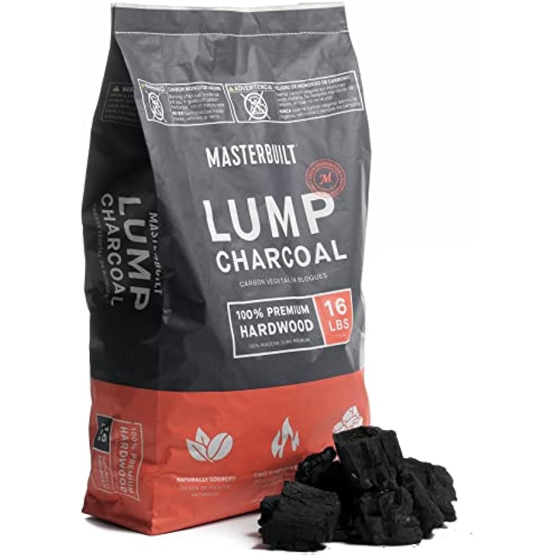 Masterbuilt MB20091621 Natural Reusable Lump Charcoal for BBQ, Smoking, Grilling. 16lbs , Black