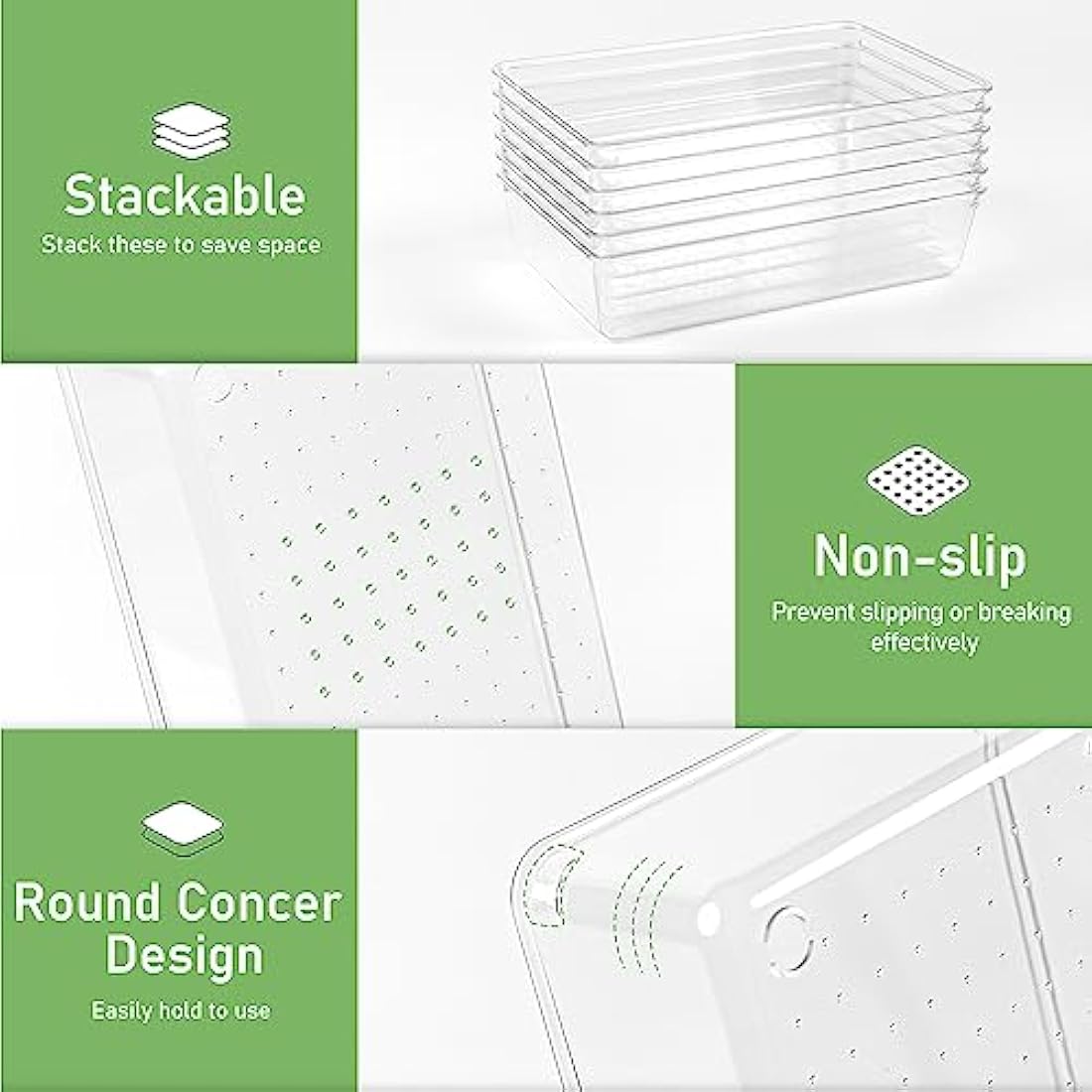 Giklux 6 Pcs Clear Kitchen Drawer Organiser Trays, Acrylic Desk Drawer Dividers Organisers for Cutlery, Kitchen, Cosmetics, Makeup, Utensils, Vanity, Office, Stationery, Plastic Draw Storage Organiser