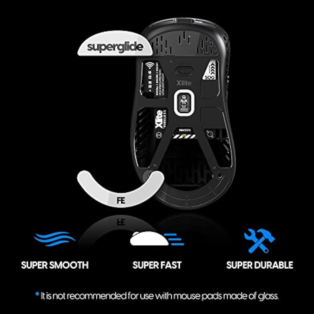 Superglide - Fastest and Smoothest Mouse Feet/Skates Made with Ultra Strong Flawless Glass Super Fast Smooth and Durable Sole for Pulsar Xlite Wireless / V2 & V2 Mini Wireless Gaming Mouse (White)