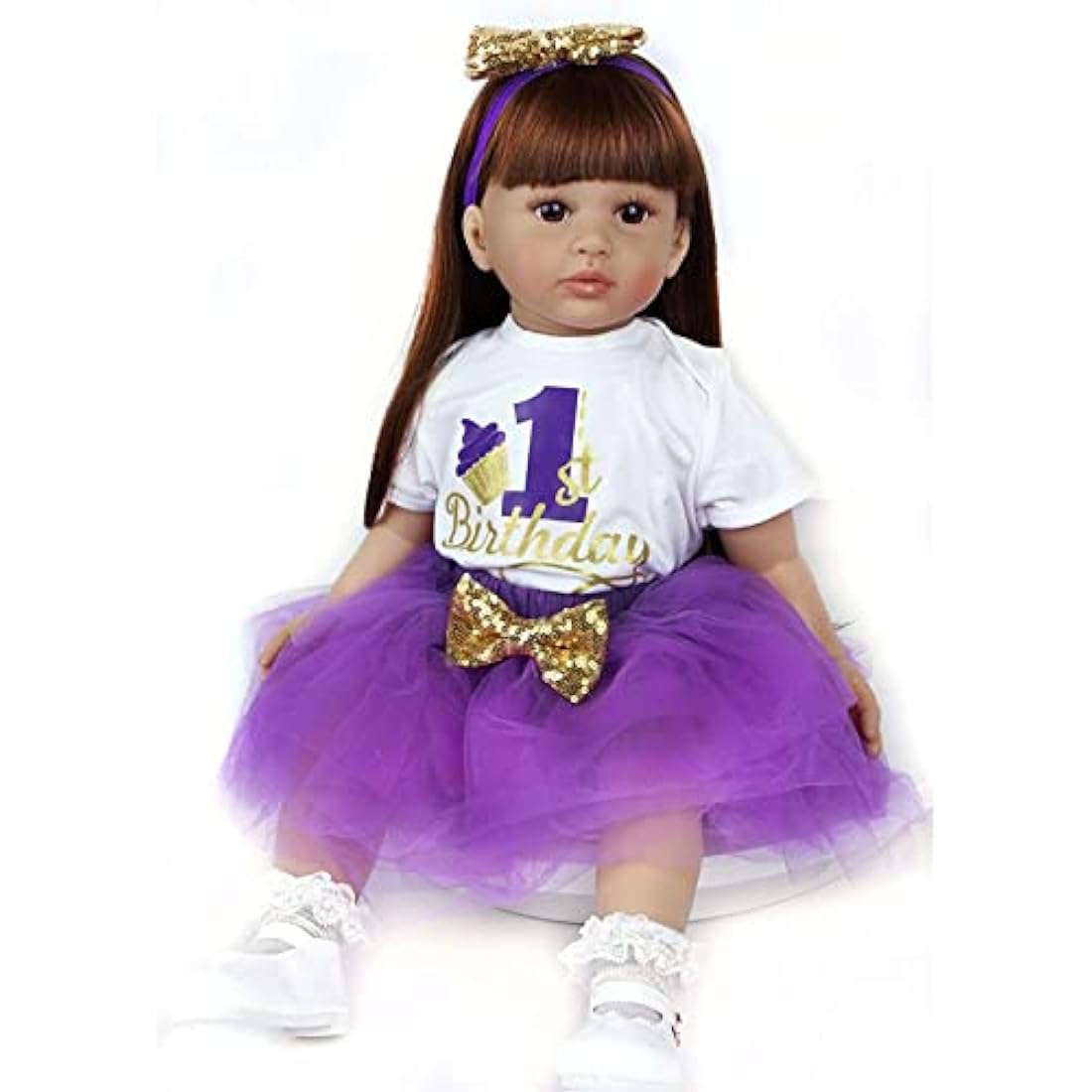 ZIYIUI Reborn 24 inch Realistic Baby Dolls - Vinyl Soft Silicone Newborns in Purple Dress - Boy and Girl Toys