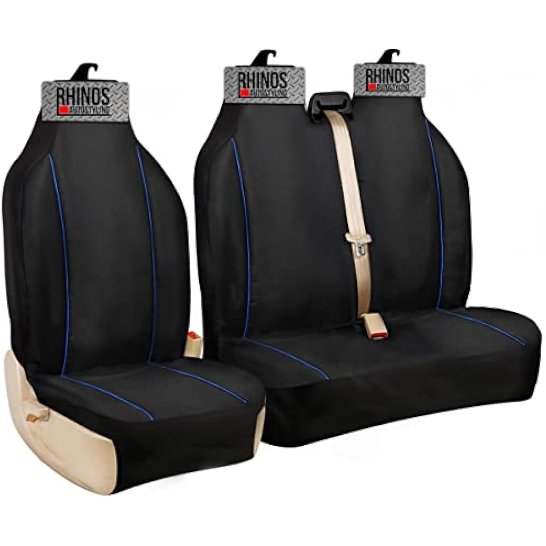 FOR PEUGEOT PARTNER 2015 - Premium Luxury Van Seat Covers Single Drivers And Double Passengers Seat Covers - 2 + 1 - Black And Blue Piping