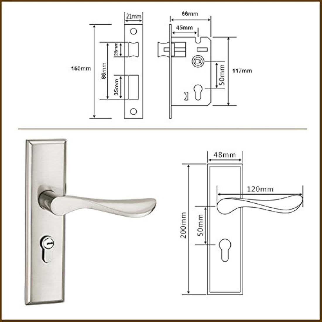 Qrity Door Handle Lever, Euro Lever Lock, Cylinder, 3 Copper Keys, Zinc Alloy
