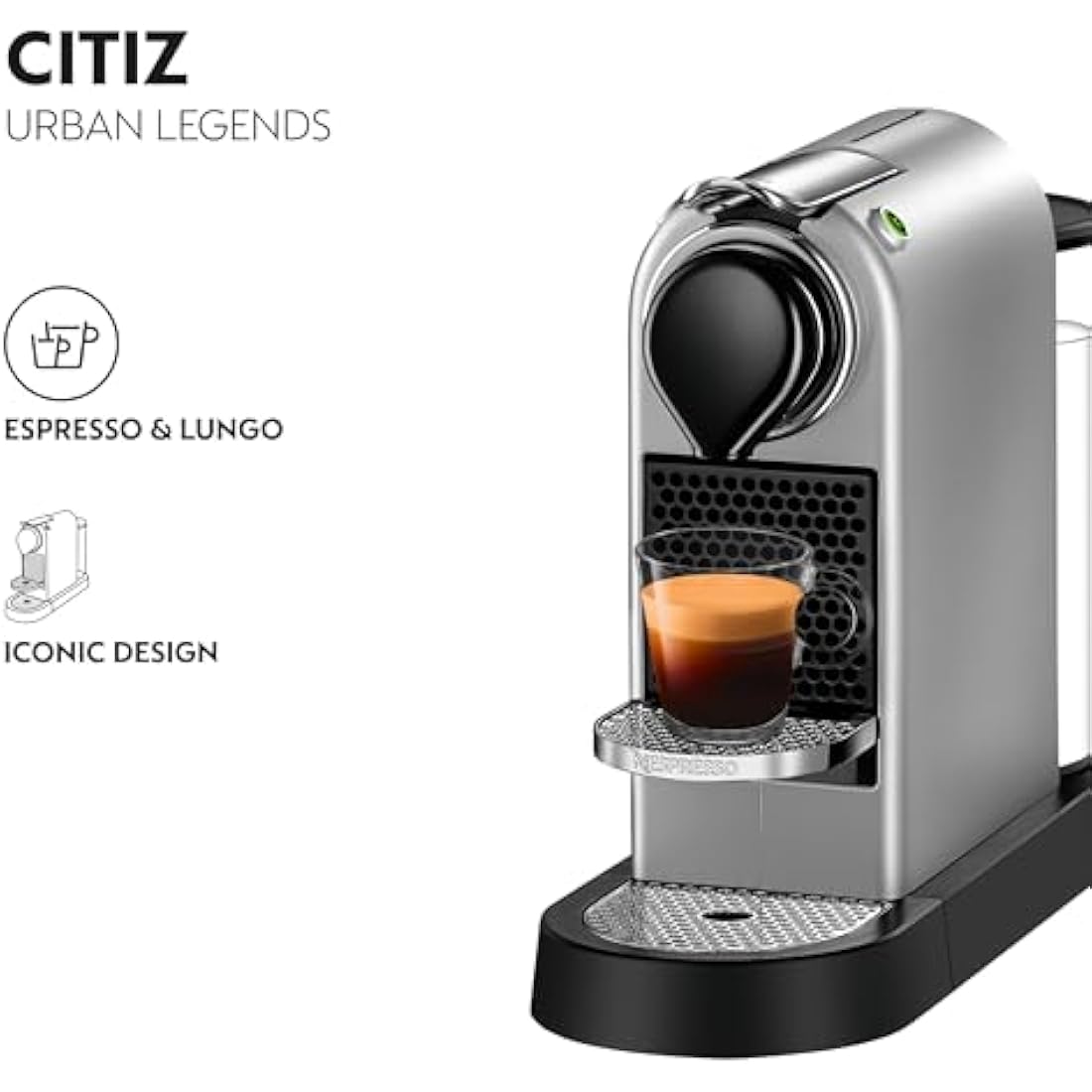 Nespresso Citiz Coffee Pod Machine by Krups. Compact Espresso Maker for Original Pods, 19-Bar High Pressure, Fast Heat-Up, Energy Saving, Auto Shut-Off, Recyclable Pods in Silver XN741B40